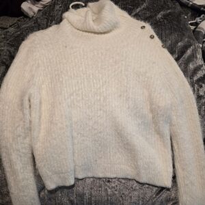 bebe Ivory Cowl Neck Sweater with Button Detail